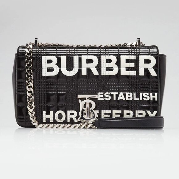 Burberry Black/White Quilted Coated Canvas Logo Print Small Lola Bag - Picture 1 of 11